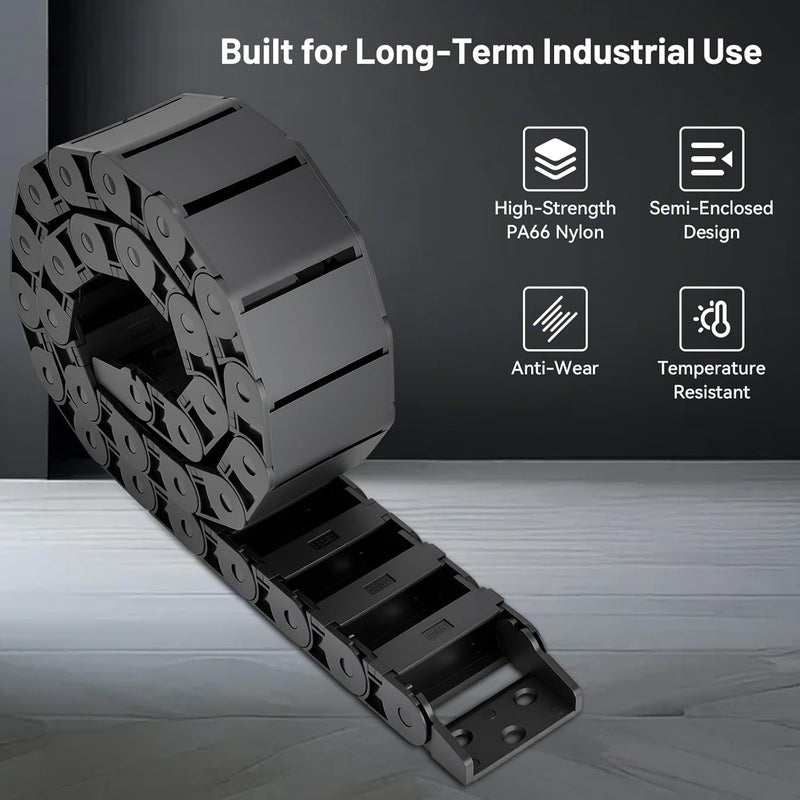 CAMXTOOL 1Pcs Drag Chain, 18 x 50mm Cable Chain 1M, Flexible & Detachable, Plastic Wire Carrier Cable with End Connectors for CNC Industrial Machine, Semi Enclosed Type (Inner Side openable) - Image 5